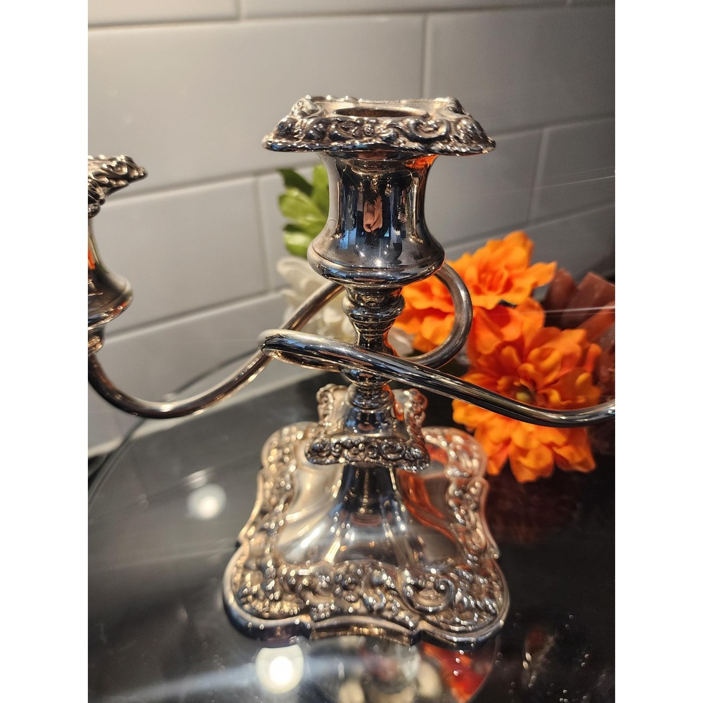 Victoria Silver Co 2449 Silver Plated 3-Arm Candelabra Pair Rococo Vintage Decor